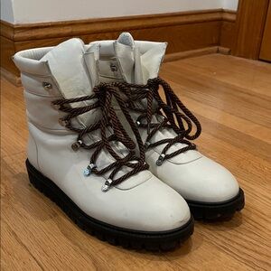 Women's White Lace-Up Boots